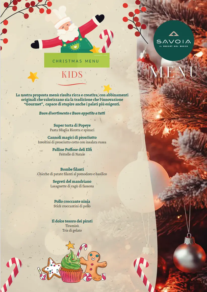 savoia hotel bardonecchia menu natale 2025 kids