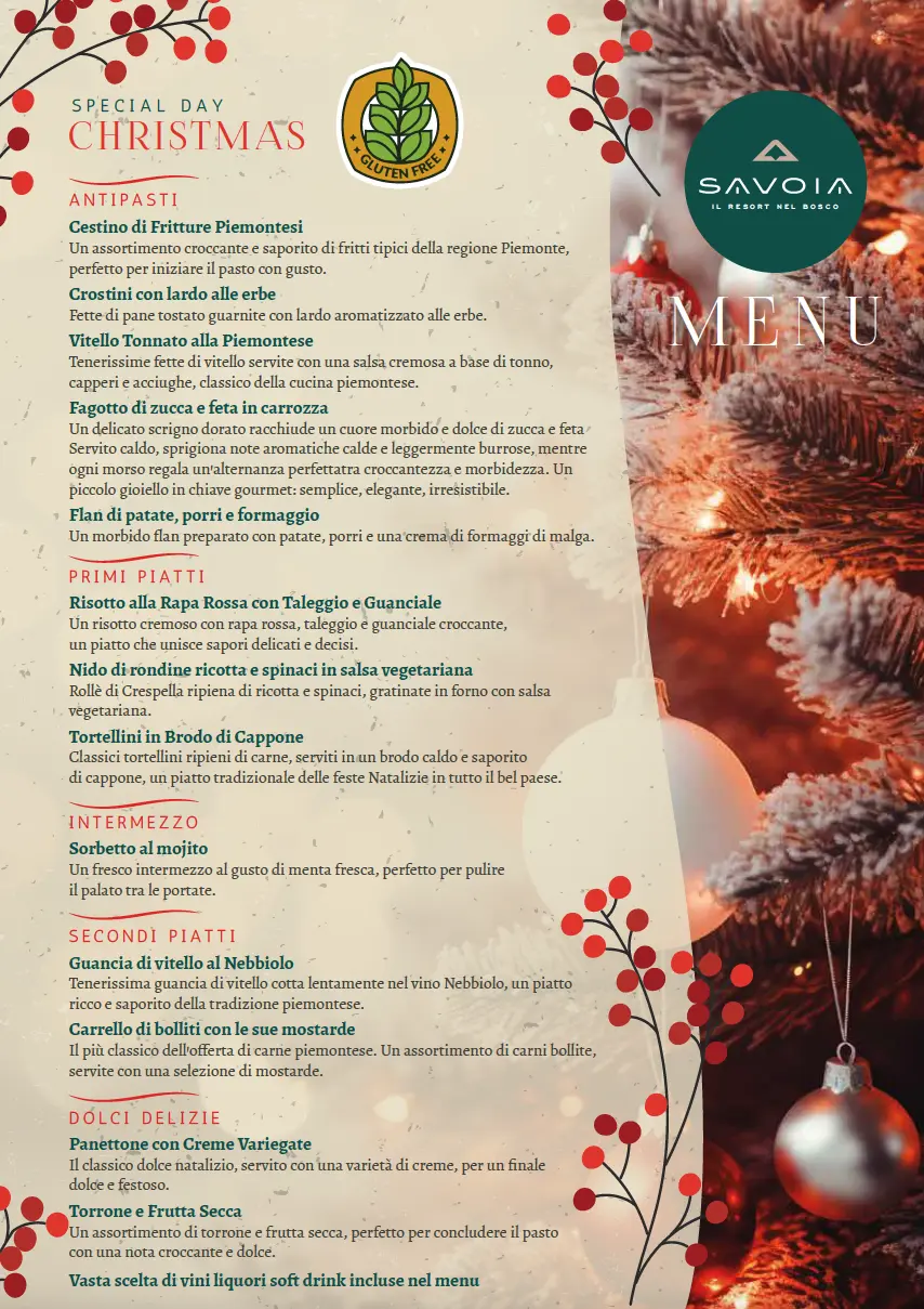 savoia resort menu natale 2025 gluten free